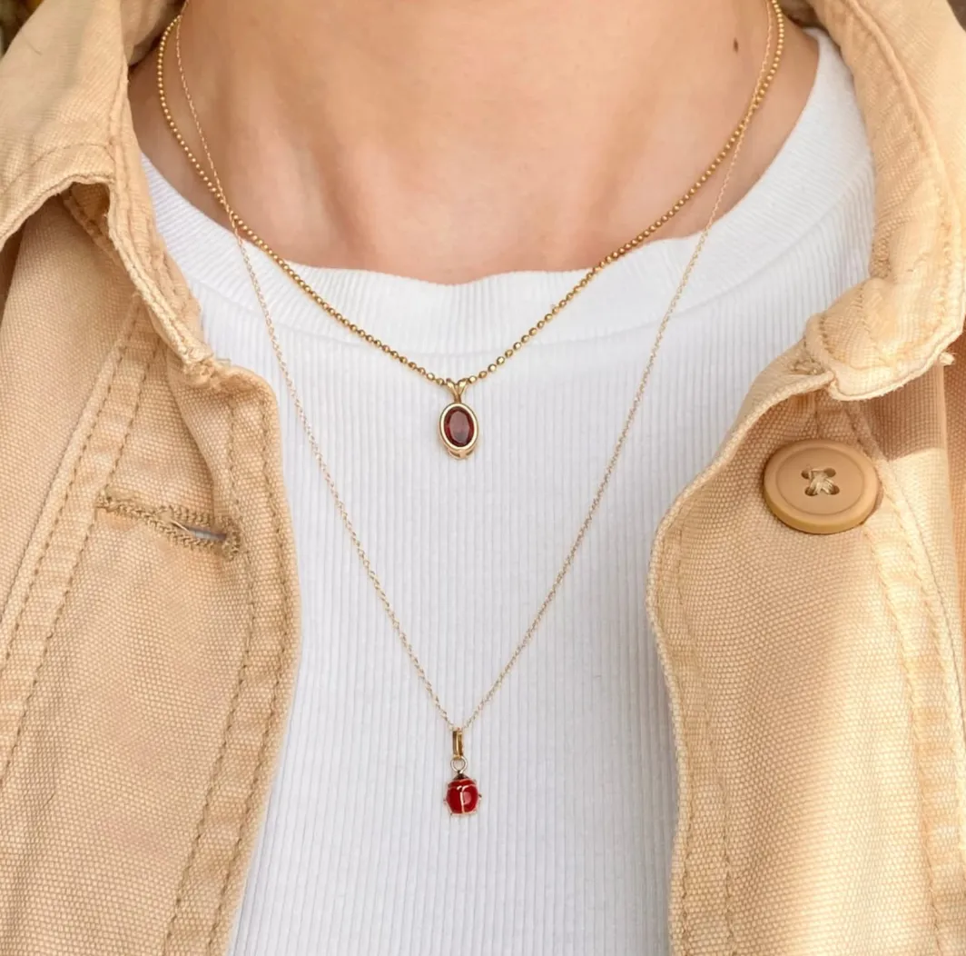 14KT Yellow Gold Red Enamel Ladybug Pendant Charm